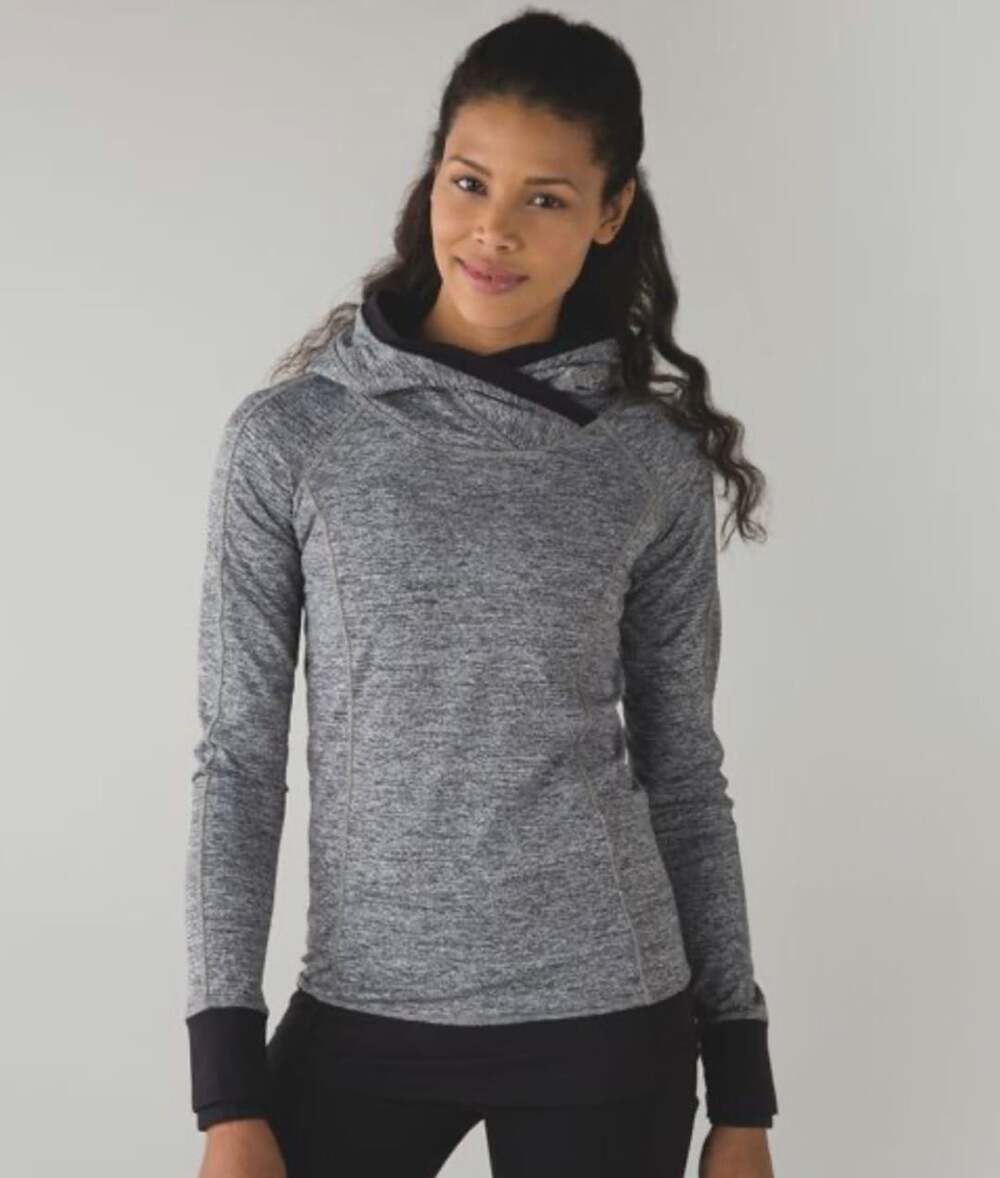 Lululemon Think Fast Hoodie Size 4 Heathered Black Grey Pullover
